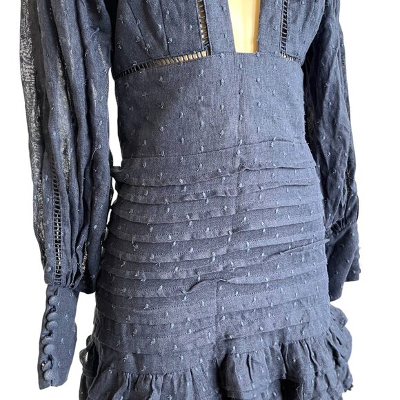 "Clearance" Mackenzie Mode Mariposa Navy Swiss Dot Ramie Ruffled Mini Dress Sz 4 - Picture 5 of 12